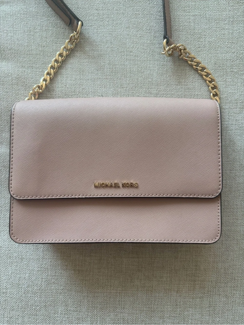 Daniela Large Saffiano Leather Crossbody Bag (Color: Fawn)